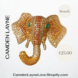 Camden Layne Gold and Orange Elephant Brooch